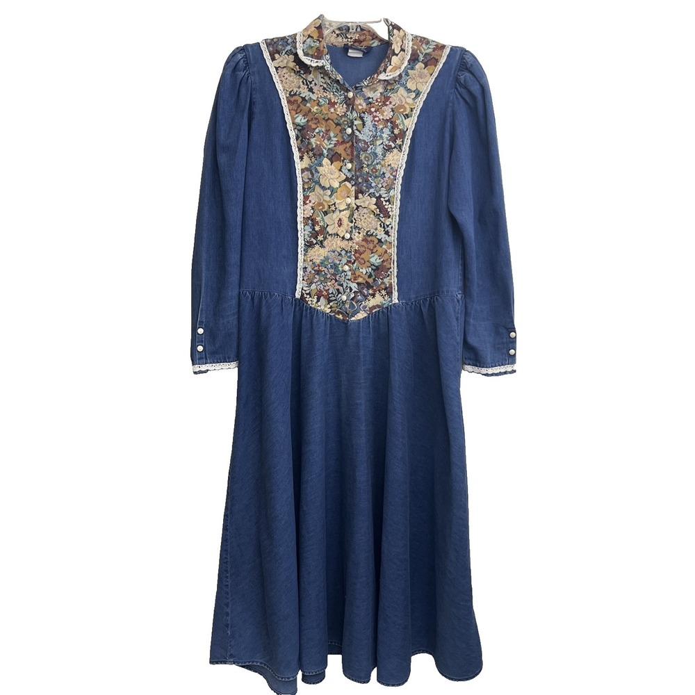 Circle‎ T Marilyn Lenox Maxi Dress Western Cowgirl Denim Size 9 -10 VTG Tapestry